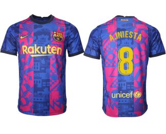 Drittes Trikot FC Barcelona Herren 2021/22 in blau mit Aufdruck A.Iniesta 8