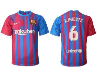 FC Barcelona Heimtrikot 2021/22 Herren Fußballtrikots blau mit Aufdruck A.Iniesta 6