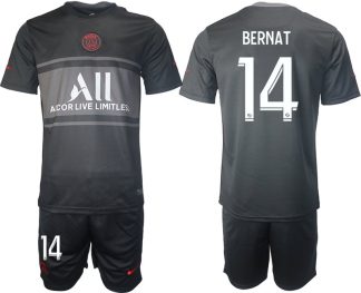 Fußball Trikotsatz PSG Ausweichtrikot 2021/2022 schwarz/grau mit Aufdruck Bernat 14