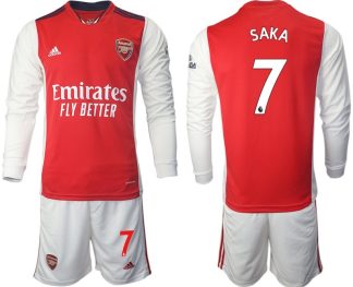 Home Shirt Arsenal Fußball Trikot 2022 Lange Ärmel rot mit Aufdruck Saka 7