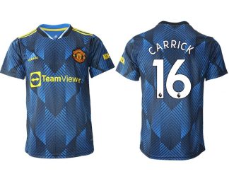 Manchester United Ausweichtrikot 2022 blau mit Aufdruck Carrick 16
