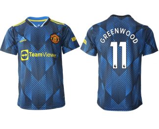 Manchester United Ausweichtrikot 2022 blau mit Aufdruck Greenwood 11