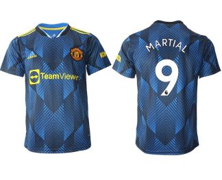 Manchester United Ausweichtrikot 2022 blau mit Aufdruck Martial 9