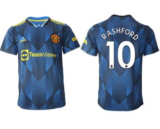 Manchester United Ausweichtrikot 2022 blau mit Aufdruck Rashford 10