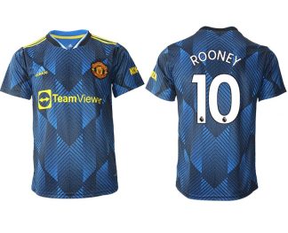 Manchester United Ausweichtrikot 2022 blau mit Aufdruck Rooney 10
