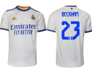 Real Madrid Heimtrikot 2022 weiß blau mit Aufdruck Beckham 23