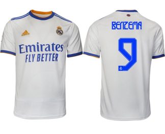 Real Madrid Heimtrikot 2022 weiß blau mit Aufdruck Benzema 9