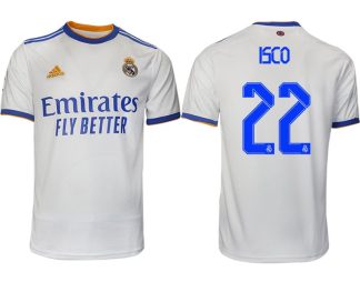 Real Madrid Heimtrikot 2022 weiß blau mit Aufdruck ISCO 22