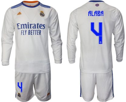 Real Madrid Heimtrikot 2022 weiß Langarm Trikotsatz mit Aufdruck Alaba 4