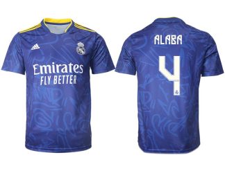 Real Madrid Herren Auswärtstrikot 2022 blau/weiß mit Aufdruck Alaba 4