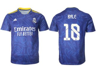 Real Madrid Herren Auswärtstrikot 2022 blau/weiß mit Aufdruck Bale 18