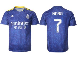 Real Madrid Herren Auswärtstrikot 2022 blau/weiß mit Aufdruck Hazard 7