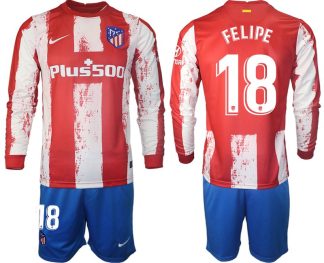 Atlético Madrid 2021/22 Heimtrikot Langarm + Kurze Hosen mit Aufdruck Felipe 18