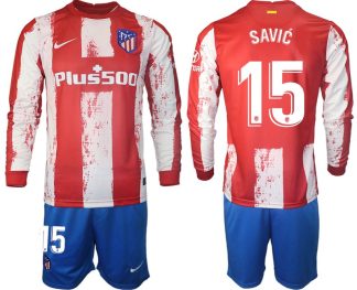 Atlético Madrid 2021/22 Heimtrikot Langarm + Kurze Hosen mit Aufdruck Savić 15