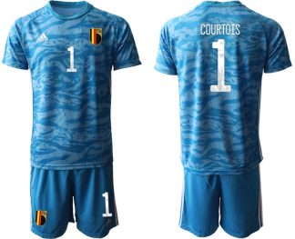 Belgium 2018 FIFA World Cup Goalkeeper Soccer Jersey Blue With COURTOIS 1 Printing
