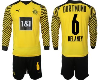 Borussia Dortmund 2022 Heimtrikot gelb-schwarz Langarm + Kurze Hosen Delaney 6