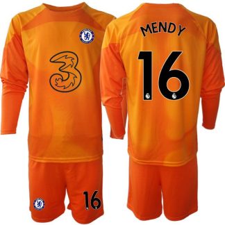 Chelsea FC Torwarttrikot 2021/2022 Kinder Trikotsatz Langarm orange mit Aufdruck Mendy 16