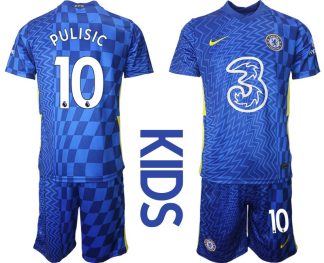 Fußball Trikotsatz Chelsea FC 2021/22 Heimtrikot Kinder blau gelb mit Aufdruck Pulisic 10