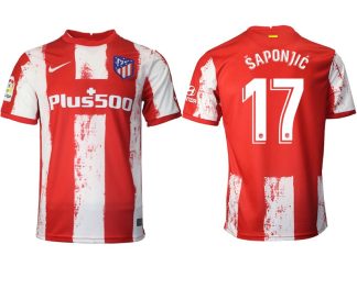 Heimtrikot Atlético Madrid 2021/22 rot/weiß mit Aufdruck Šaponjić 17