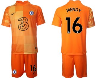 Herren Chelsea FC 2022 Torwarttrikot Set in orange mit Aufdruck Mendy 16