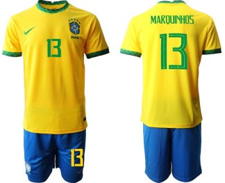 Herren Fußballtrikots Brasilien Heimtrikot 2022 in gelb mit Aufdruck Marquinhos 13