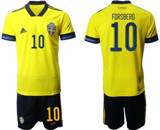 Herren Trikot Set Schweden Heimtrikot EM 2022 in gelb mit Aufdruck Forsberg 10
