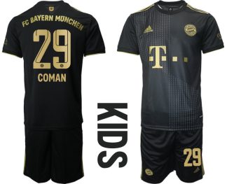 Kids FC Bayern München Auswärtstrikot Kinder Schwarz mit Aufdruck Coman 29