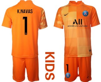 Kinder Paris Saint Germain PSG Torwarttrikot in orange mit Aufdruck K.Navas 1