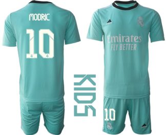 Kinder Real Madrid Ausweichtrikot 2021/22 Mini Kit türkis/weiss mit Aufdruck Modric 10