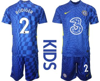 Kinder Trikotsatz Chelsea FC 2021/22 Heimtrikot blau gelb mit Aufdruck RÜDIGER 2