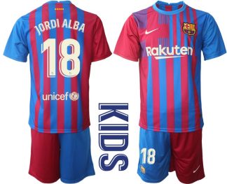 Kinderheim Trikot FC Barcelona 2021/22 Blau Rot mit Aufdruck Jordi Alba 18