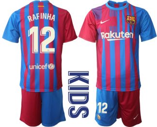 Kindertrikot FC Barcelona 2021/22 Heim Trikotsatz Blau Rot mit Aufdruck RAFINHA 12