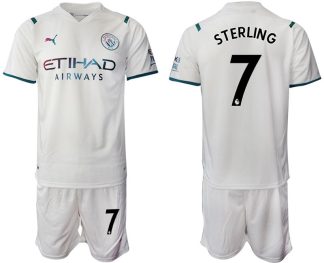 Manchester City Auswärtstrikot 2022 weiß/hellblau mit Aufdruck Sterling 7