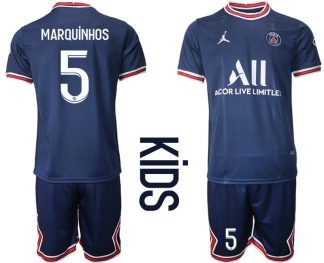 Paris Saint Germain PSG Heimtrikot 2021/22 für Kinder in blau mit Aufdruck Marquinhos 5