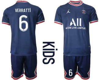 Paris Saint Germain PSG Heimtrikot 2021/22 für Kinder in blau mit Aufdruck Verratti 6