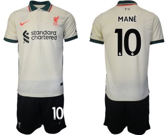 Personalisierbar FC Liverpool Auswärtstrikot 2021/22 beige mit Aufdruck Mané 10