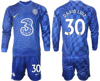 Personalisierbar Trikotsatz Chelsea FC Heimtrikot 2022 blau Langarm David Luiz 30