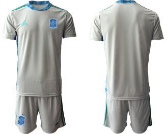 Goalkeeper Shirt Fußballtrikots Spanien Trikot 2022 Grau Kurzarm + Kurze Hosen