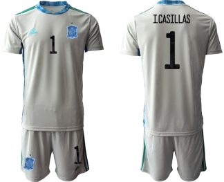 Goalkeeper Shirt Fußballtrikots Spanien Trikot 2022 Grau Kurzarm + Kurze Hosen I.CASILLAS 1