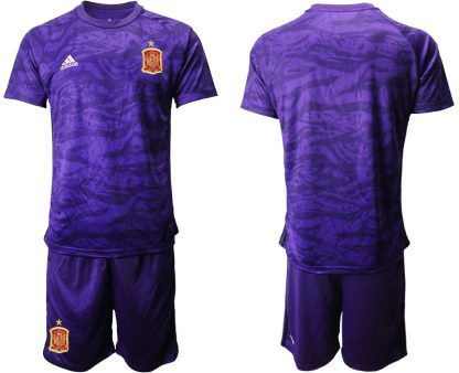 Goalkeeper Shirt Fußballtrikots Spanien Trikot 2022 Lila Kurzarm + Kurze Hosen