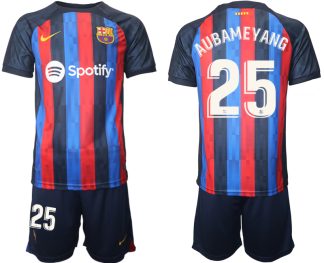 FC Barcelona 2022/23 Heimtrikot dunkles Blau Trikotsatz Kurzarm mit Aufdruck Aubameyang 25
