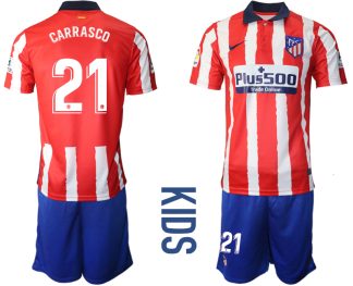 Kinder Atlético Madrid 2020-21 Home Trikot weiß-roten Streifen CARRASCO 21