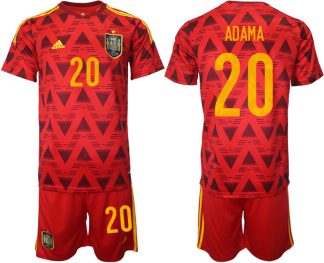 Spanien Heimtrikot WM 2022 Rot Trikotsatz Kurzarm + Kurze Hosen mit Aufdruck ADAMA 20