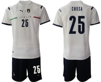 CHIESA #25 Italien Euro 2021 Auswärtstrikots FIGC Trikotsatz weiß Kurzarm + Kurze Hosen