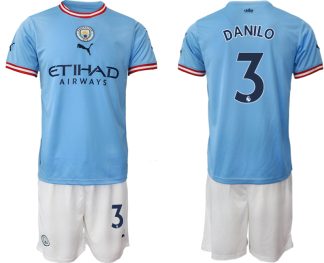 DANILO 3 Manchester City Heimtrikot 2022/2023 blau Kurzarm + weiß Kurze Hosen