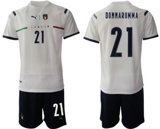 DONNARUMMA #21 Italien Euro 2021 Auswärtstrikots FIGC Trikotsatz weiß Kurzarm + Kurze Hosen