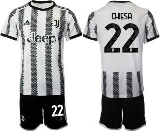 Herren Fußballtrikots Juventus 2022-23 Heimtrikot Schwarz Weiß kaufen mit Aufdruck CHIESA 22