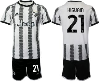 Herren Fußballtrikots Juventus 2022-23 Heimtrikot Schwarz Weiß kaufen mit Aufdruck HIGUAIN 21