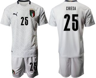 Herren Italien EM 2020 Auswärtstrikot weiß Fussballtrikots Kurzarm + Kurze Hosen CHIESA 25