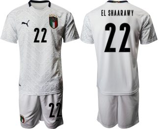 Herren Italien EM 2020 Auswärtstrikot weiß Fussballtrikots Kurzarm + Kurze Hosen EL SHAARAWY 22